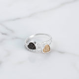 Ring with Pet Ashes in Silver Hearts with Cubic Zirconia
