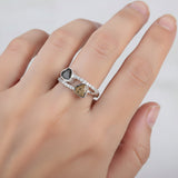Ring with Pet Ashes in Silver Hearts with Cubic Zirconia