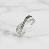 Ring with Pet Hair in Intertwined Silver Bands and Cubic Zirconia