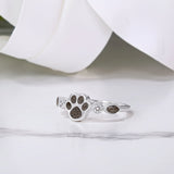 Pet Ashes Ring with Paw Print and Cubic Zirconia