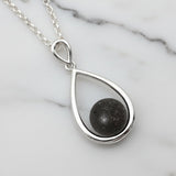 Pendant with Pet Ash Sphere inside Silver Teardrop
