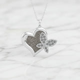 Pet Ashes Pendant in Silver Heart with Butterfly and Cubic Zirconia