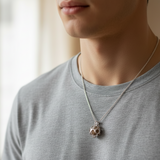 Pet Hair Pendant in Sphere within Silver Paw Print