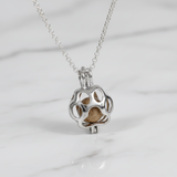 Pet Hair Pendant in Sphere within Silver Paw Print