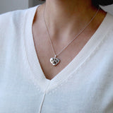 Pet Hair Pendant in Paw Print and Solid Heart of Silver