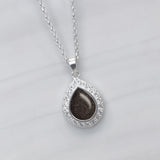 Silver Tear Drop Pendant with Pet Hair and Cubic Zirconias