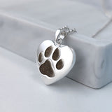 Pet Hair Pendant in Paw Print and Solid Heart of Silver