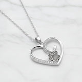 Pet Hair Pendant in Silver Heart with Paw Print and Cubic Zirconia