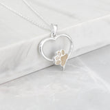Pet Hair Heart and Paw Silver Pendant