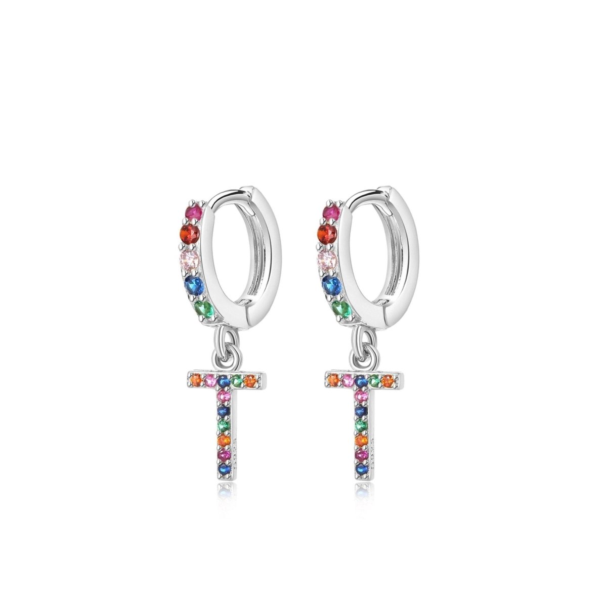 Rainbow Initial Hoop Earrings