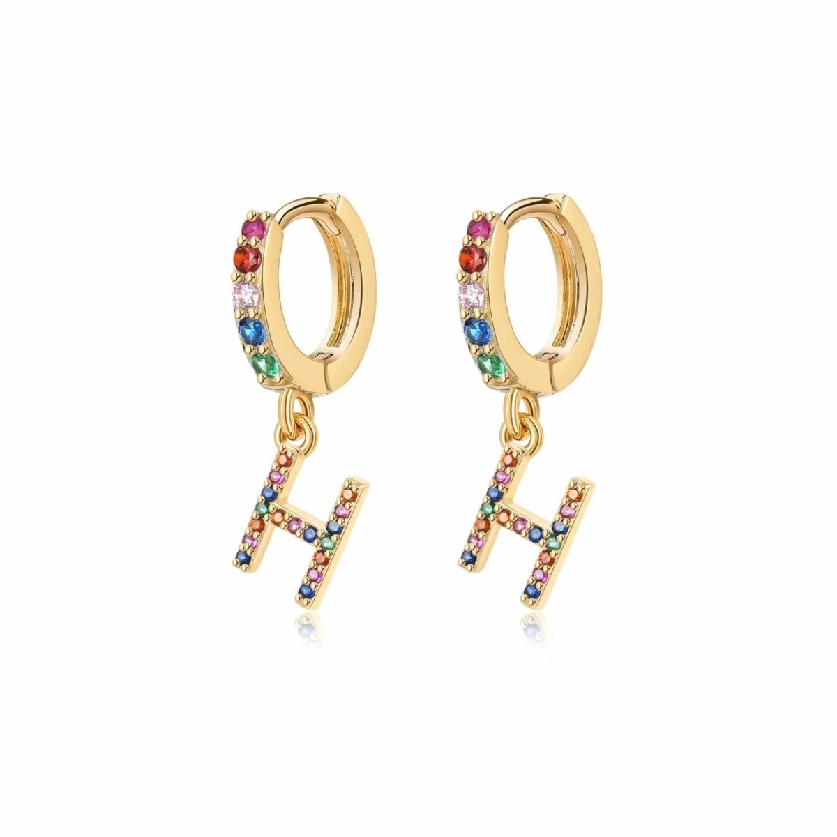 Rainbow Initial Hoop Earrings