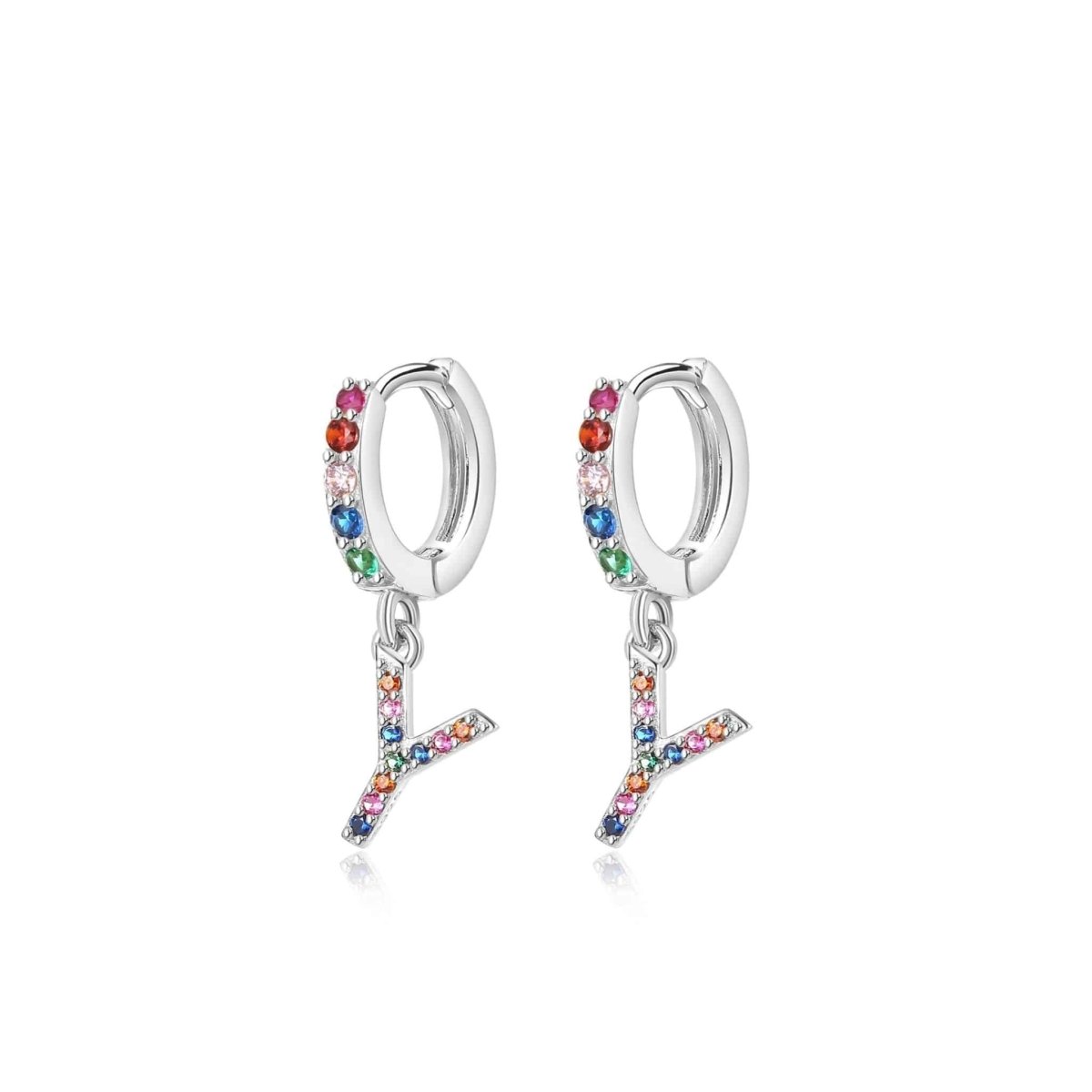 Rainbow Initial Hoop Earrings