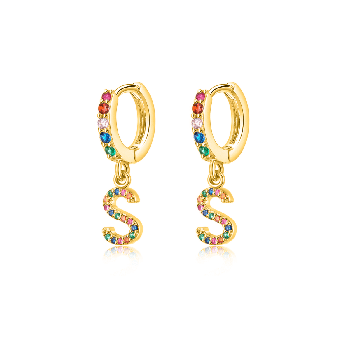 Rainbow Initial Hoop Earrings