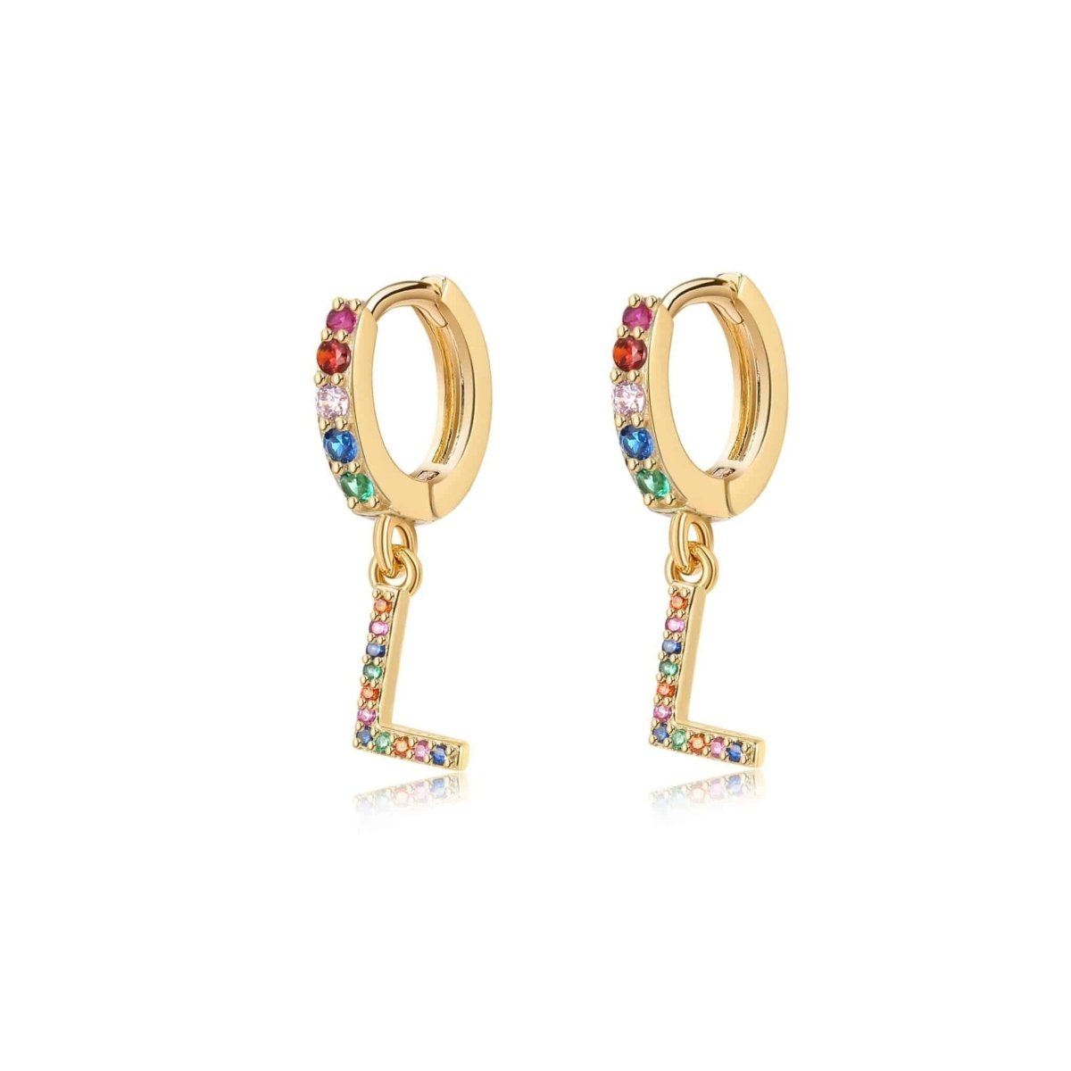 Rainbow Initial Hoop Earrings