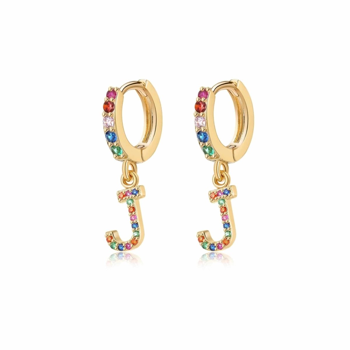 Rainbow Initial Hoop Earrings