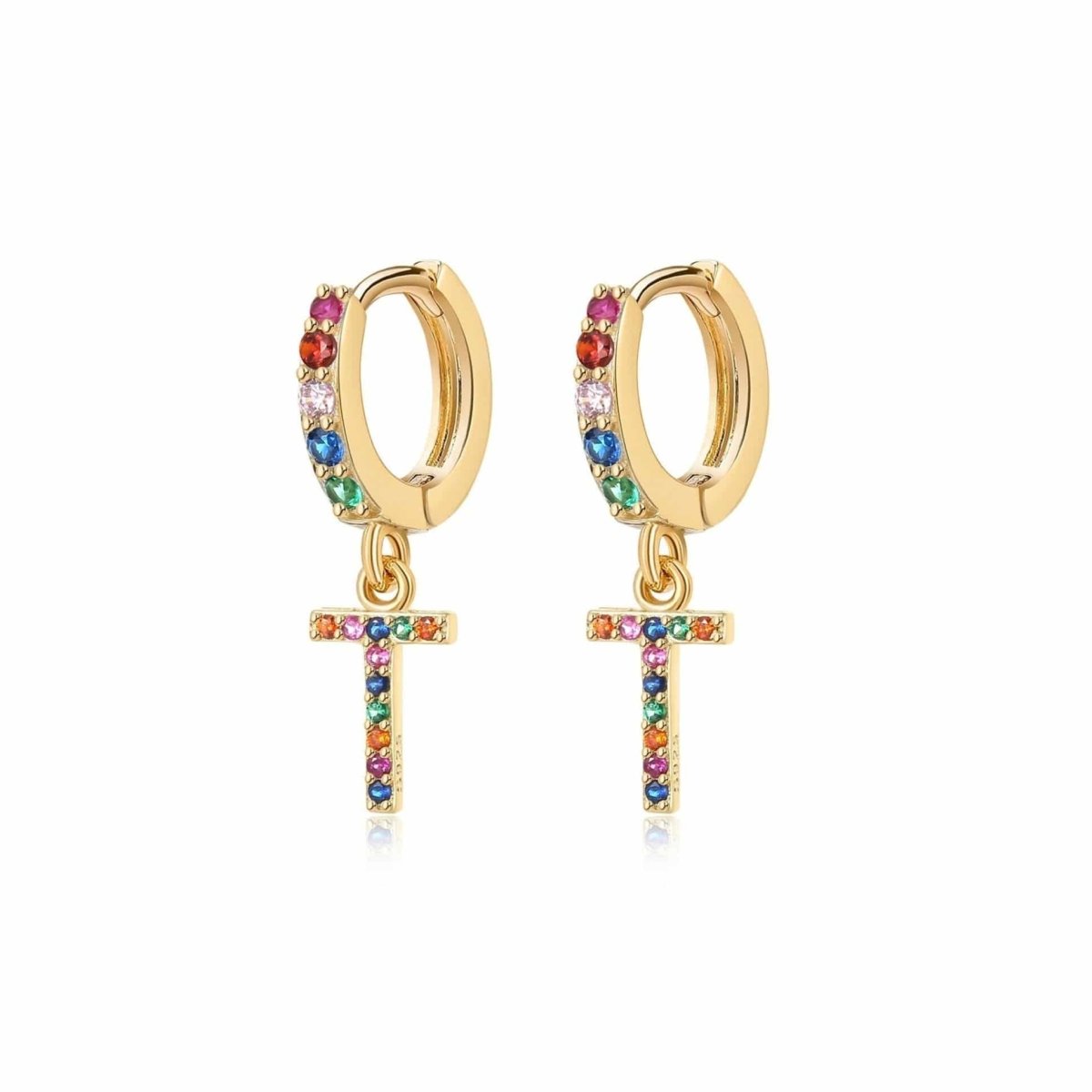Rainbow Initial Hoop Earrings