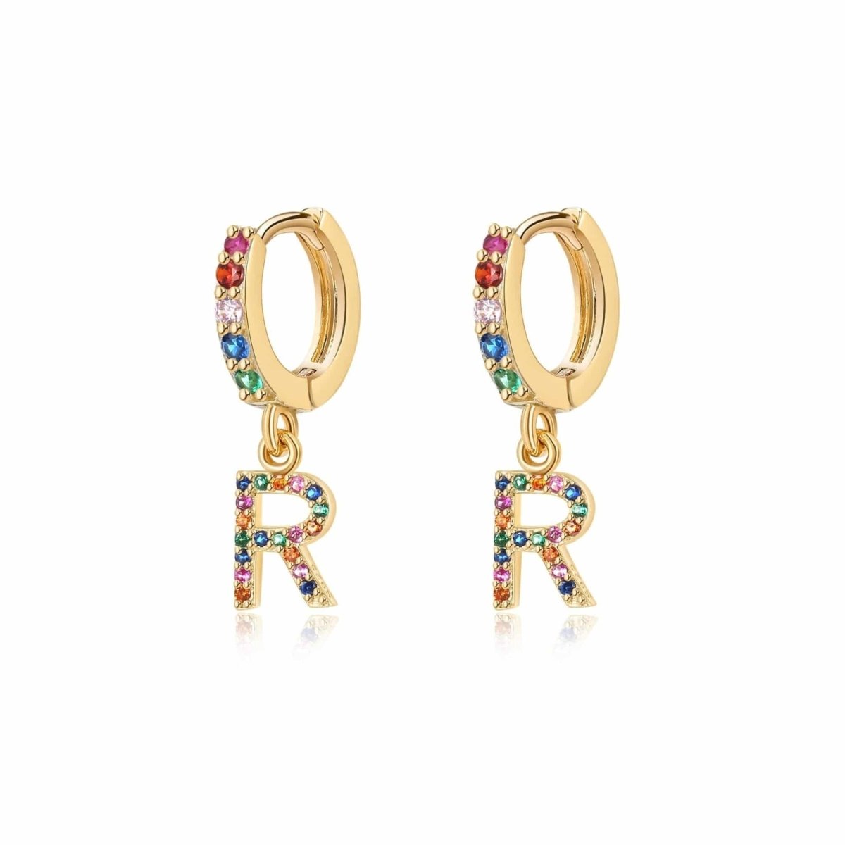 Rainbow Initial Hoop Earrings