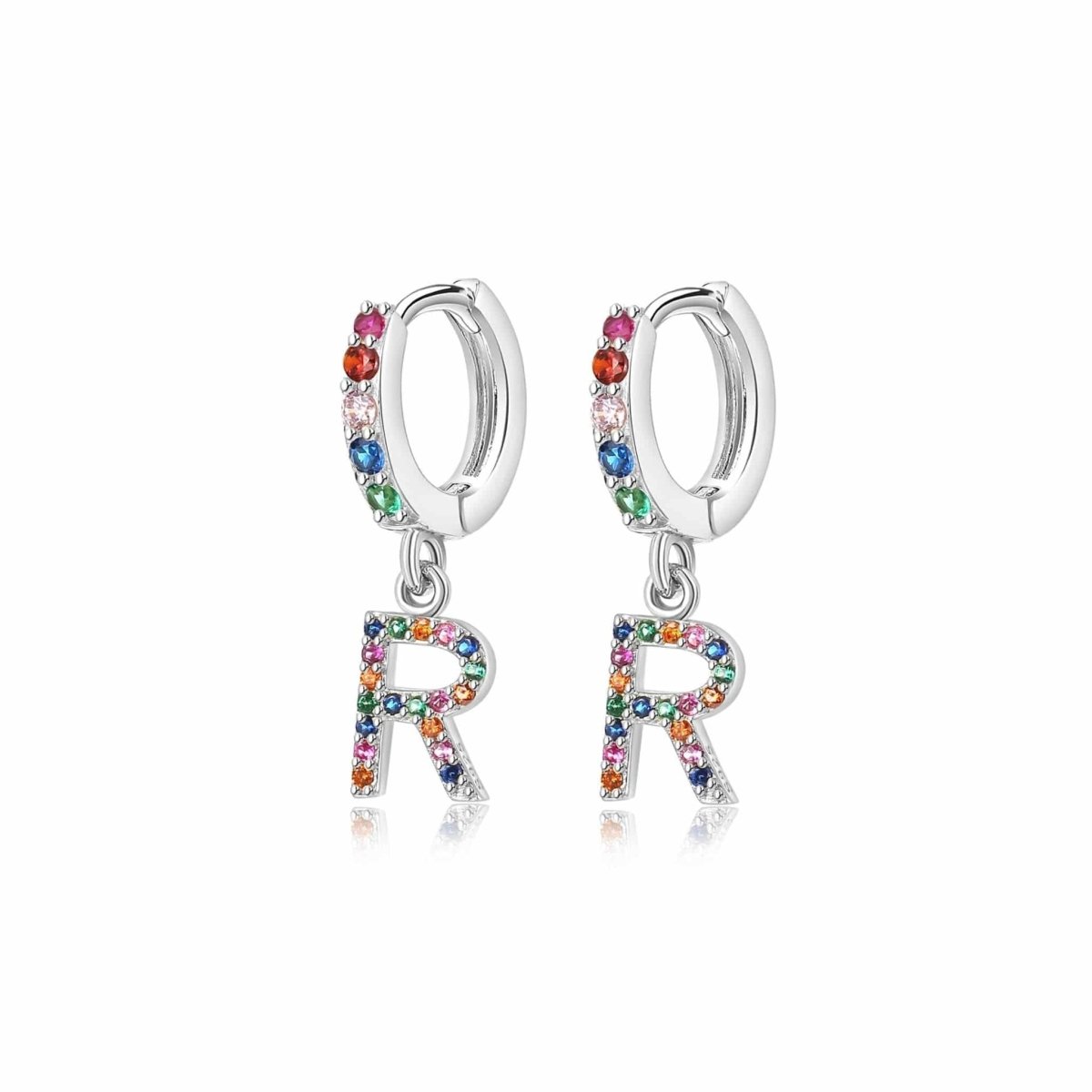 Rainbow Initial Hoop Earrings